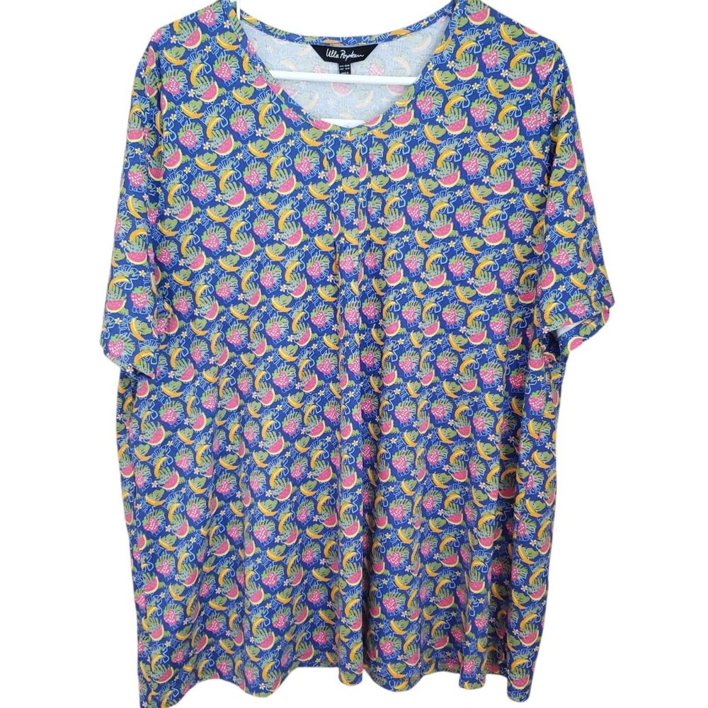 Ulla Popken Women 16/18 Plus Size Tunic Top NWT Tropical Fruit Print A-Line Boho
